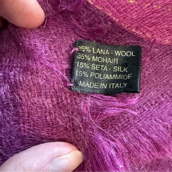 Emanuel Ungaro Purple Floral Silk Wool Mohair Blend Scarf - Picture 5 of 9
